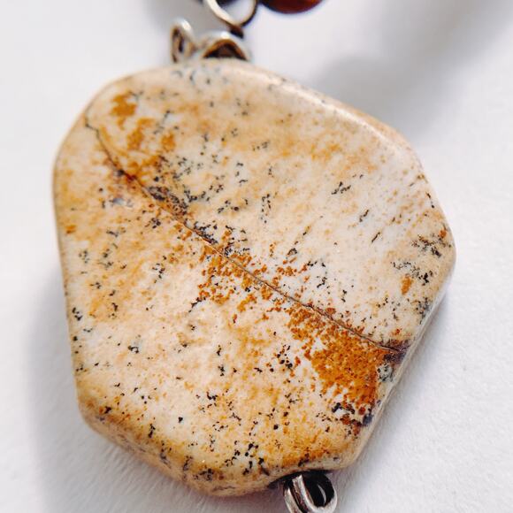 VTG Gemstone Rhodonite Picture Jasper Boho Artisan Necklace Statement Pendant - Picture 12 of 15